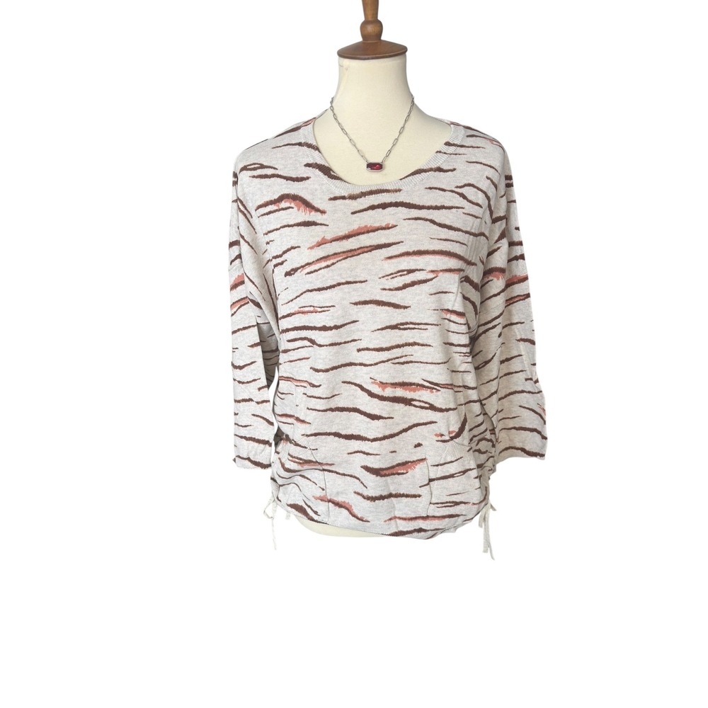 Democracy‎ Women's Large Tiger Print Knit Sweater with Drawstring Sides - Size L - Picture 2 of 14
